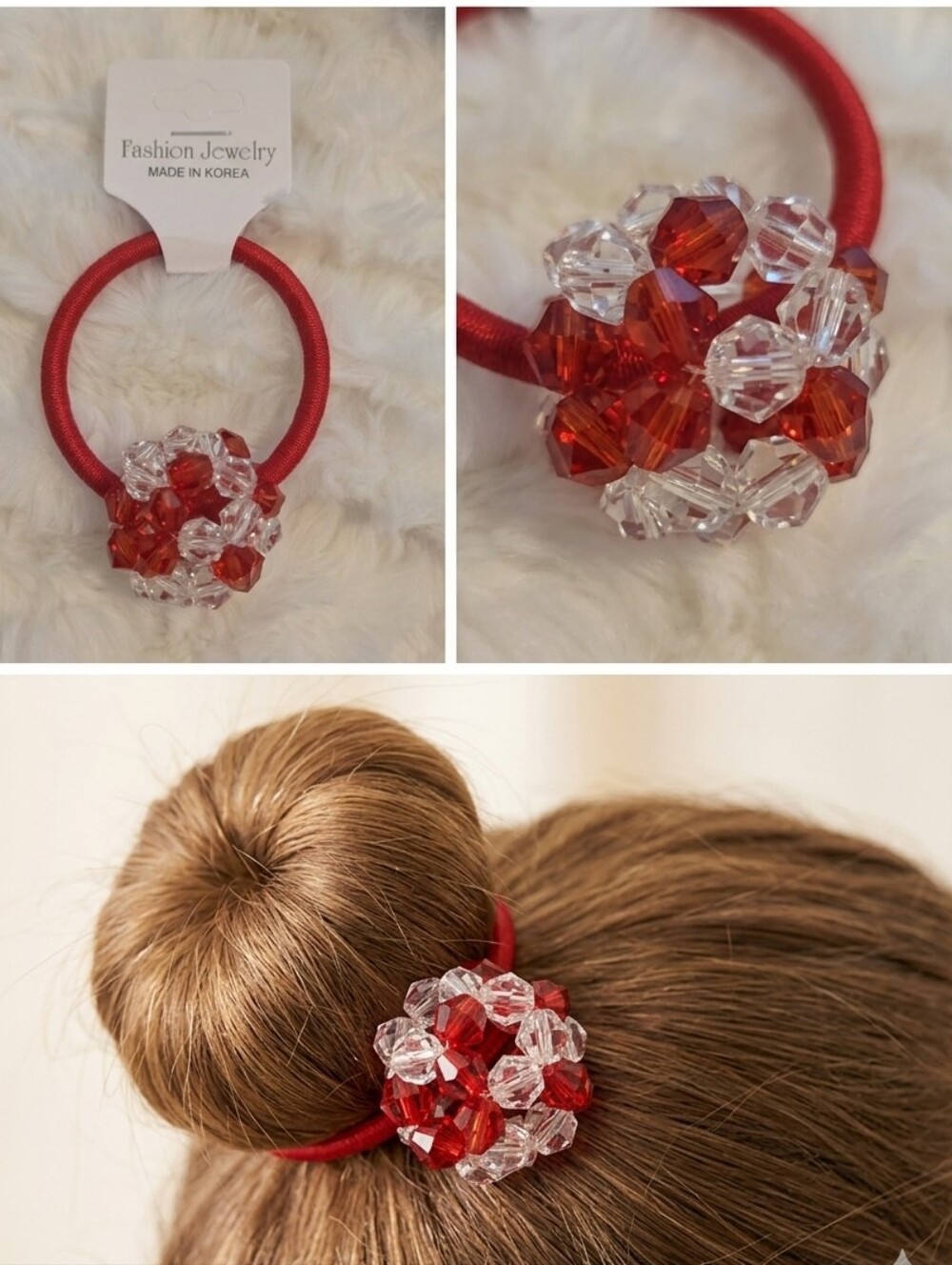 Fashion Jewelry Red and Clear Crystal Cluster Kids Hair Tie